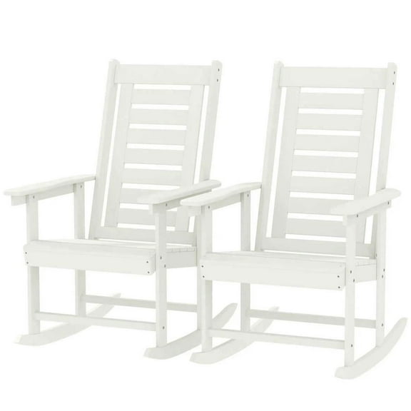 Spaco 2 Pieces Outdoor Rocking Chairs with Wide Armrests, HDPE Patio Rockers with 28" High Back for Outdoor as Backyard, Lawn, Garden, White