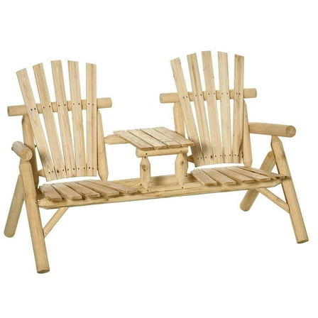 Spaco 2-Seat Wooden Adirondack Chair, Patio Bench with Table, Loveseat Fire Pit Chair for Outdoor, Natural