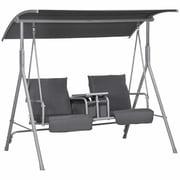 Spaco 2-Seater Outdoor Swing with Canopy & Table, Patio Swing Chair for Outdoor, Gray