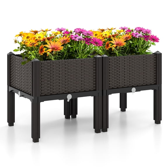 Spaco 2 Set Elevated Plastic Raised Garden Bed Planter Kit for Flower Vegetable Grow-Brown, Outdoor Elevated Flower Box for Backyard/Patio/Gardener