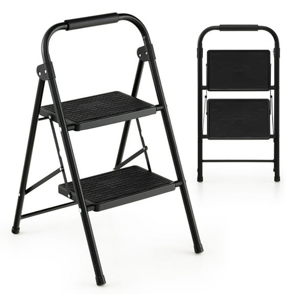 Spaco 2-Step/3-Step Ladder with Wide Anti-Slip Pedal-2-Step, Folding Step Stool with Wide Non-Slip Pedal and Comfort Handgrip for Household and Office for Household and Office