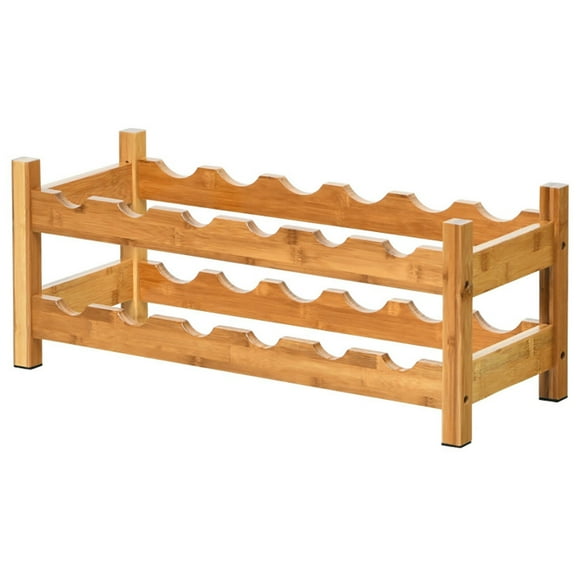 Spaco 2-Tier 12 Bottles Bamboo Storage Shelf Wine Rack-Natural, Bar Cabinet, Freestanding Floor Wine Holder