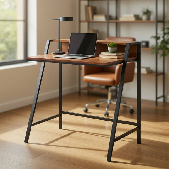 Spaco 2 Tier Computer Desk PC Laptop Table Study Writing Home Office Workstation New-Walnut, Office Desk, Gaming Computer Desks for Study,Working,Writing