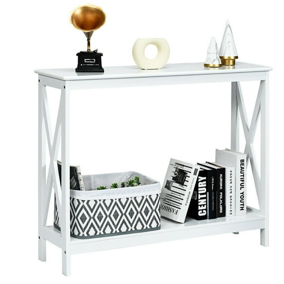 Spaco 2-Tier Console X-Design Sofa Side Accent Table-White, Entryway Table Hallway Table, Storage-Friendly Hallway Table for Foyer & Entry Spaces
