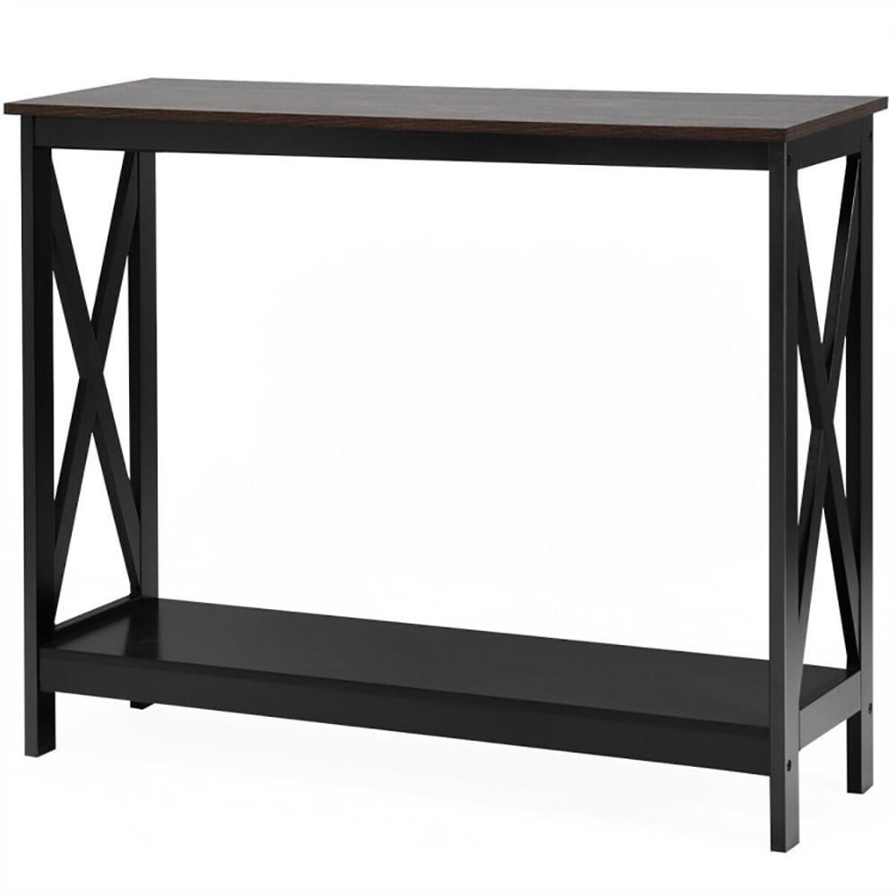 Spaco 2-Tier Console X-Design Sofa Side Accent Table-Wood Grain, Entryway Table Hallway Table, Storage-Friendly Hallway Table for Foyer & Entry Spaces Spaco 2-Tier Console X-Design Sofa Side Accent Table-Wood Grain, Entryway Table Hallway Table, Storage-Friendly Hallway Table for Foyer & Entry Spaces