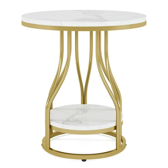 Spaco 2-Tier End Table, Round Sofa Side Table with Metal Frame, End Table for Indoor as Bedroom, White