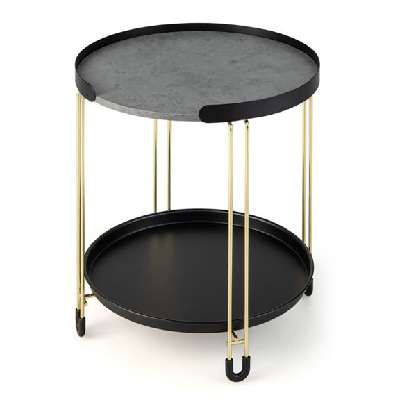 Spaco 2-Tier Round Side Table with Removable Tray and Metal Frame for Small Space-Golden, Nightstand Small Side Table, End Table for Bedroom Living Room