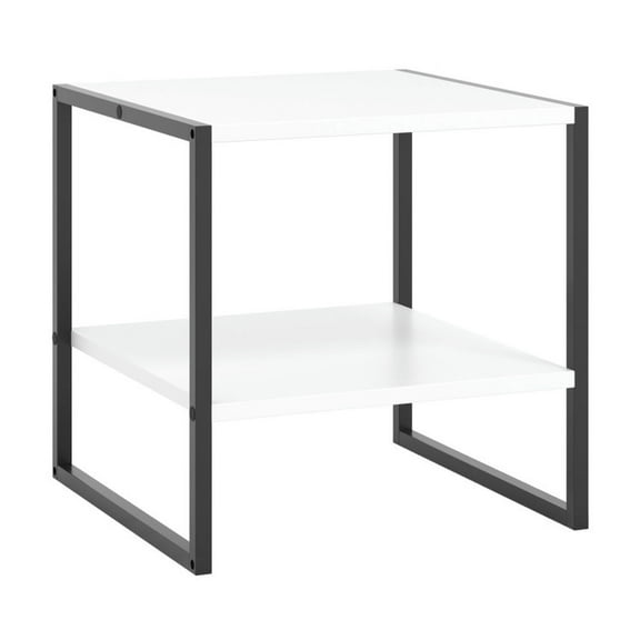Spaco 2-Tier Square End Table with Storage Shelf Reversible Design-White, End Table