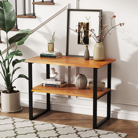Spaco 2-Tier Teak Wood End Table, Sofa Side, Side Table for Indoor as Living Room Hallway Laundry, Brown