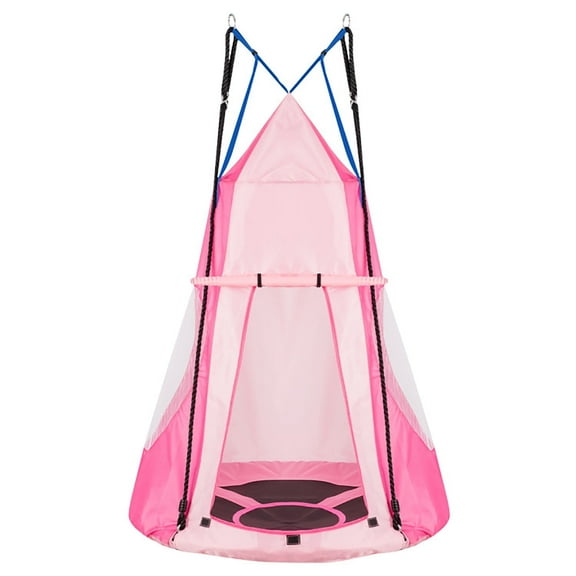 Spaco 2-in-1 40 Inch Kids Hanging Chair Detachable Swing Tent Set, Tree Swing Tent, Detachable Play Tent for 2 or 3 Kids with Capacity of 330 lbs, Pink