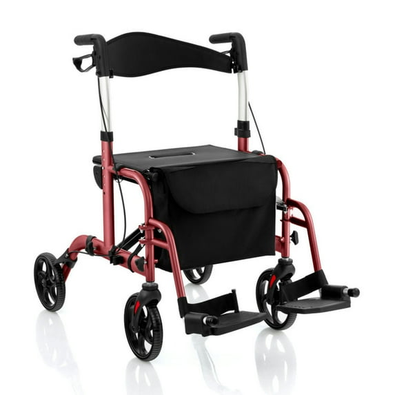 Spaco 2-in-1 Adjustable Folding Handle Rollator Walker with Storage Space-Red, Walkers for Seniors with Seat