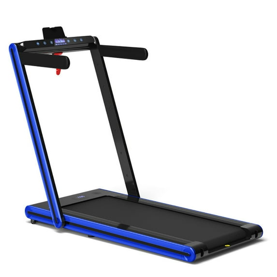 Spaco 2-in-1 Folding Treadmill with Dual LED Display-Navy, Home Fitness Equipment for Walking & Running , Cardio Exercise Machine, Preset and Adjustable Programs