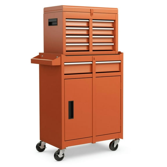 Spaco 2-in-1 Rolling Tool Chest with 5 Sliding Lockable Drawers, Detachable Toolbox with Lock for Workshop Mechanics Garage-Orange