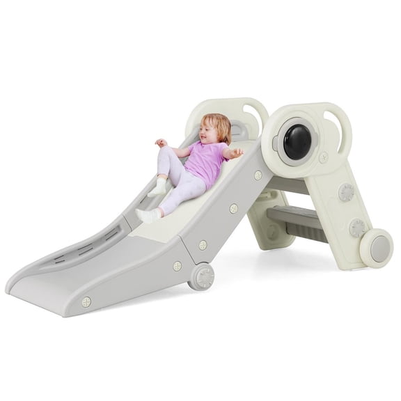 Spaco 2-in-1 Toddler Slide & Climber, Non-Slip Pedals, Buffer Zone, Foldable Storage, Gray