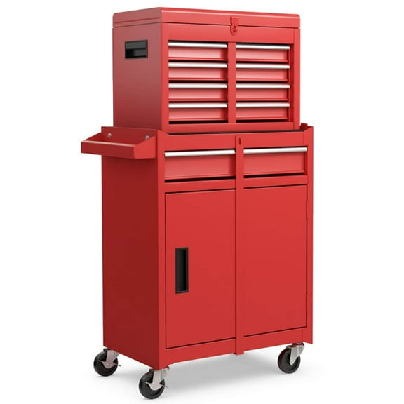 Spaco 2-in-1 Tool Chest and Cabinet with 5 Sliding Drawers, Tool Cabinet, Red