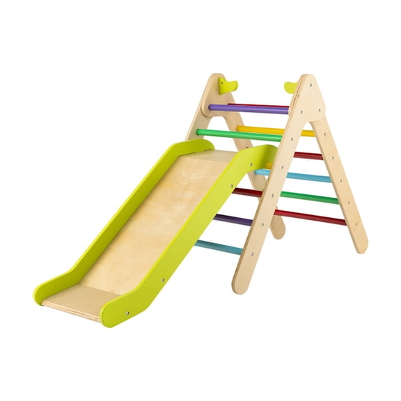 Spaco 2-in-1 Wooden Triangle Climber Set, Triangle Climber with Gradient Adjustable Slide, Wooden Slide for Toddlers Age 1-6, Multicolor