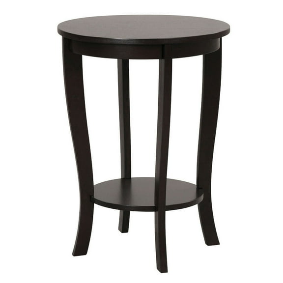 Spaco 2-tier Round End Table with Solid Wood Legs-Espresso, Nightstand Small Side Table, End Table for Bedroom Living Room