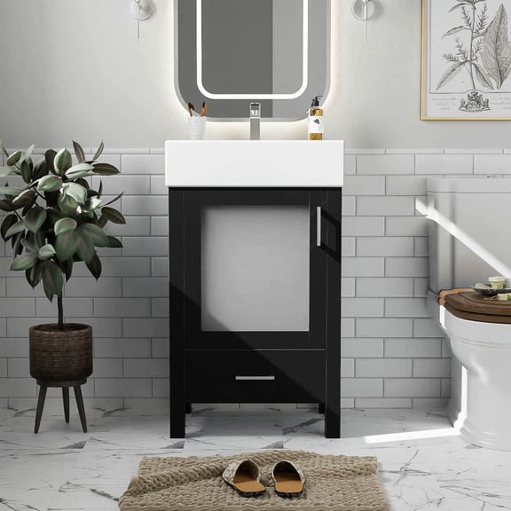 Spaco 20-Inch Bathroom Vanity with Ceramic Sink and Ample Atorage, Bathroom Vanity for Indoor as Bathroom, Black