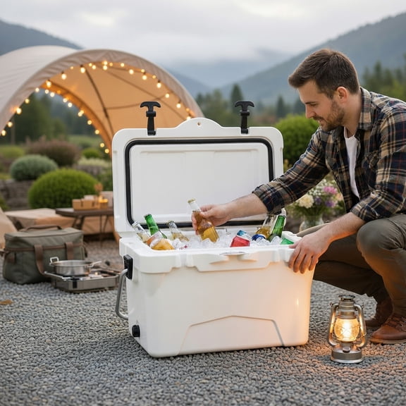 Spaco 20 Quart Portable Hard Cooler with Built-in Ruler, Bottle Opener & 6-Day Ice Retention, Heavy-Duty Outdoor Cooler, White