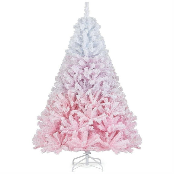Spaco 2025 White & Pink Artificial Christmas Tree - 6 FT, 820 Flocked Tips, Fireproof PVC, Holiday Wonderland Design