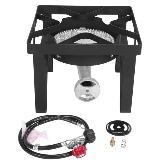 Spaco 20W BTU Gas Burner with 1.2m Leather Pipe, Square Furnace with 0-20psig High Pressure Valve, Gas Burner for Outdoor, Black