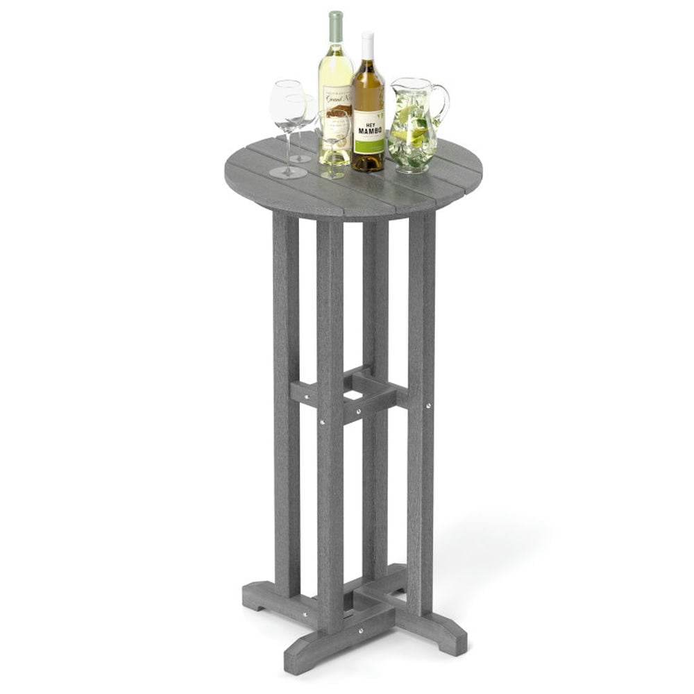 Gray HDPE Round Bar Height Patio Table with Slatted Top