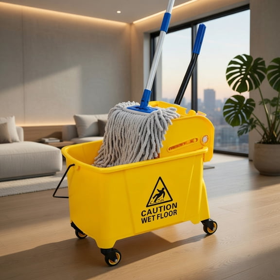 Spaco 21 Quart Mop Bucket Side Press Wringer on Wheels With Panel, Collapsible Mop Bucket on Wheels for Industrial Mop Cleaning
