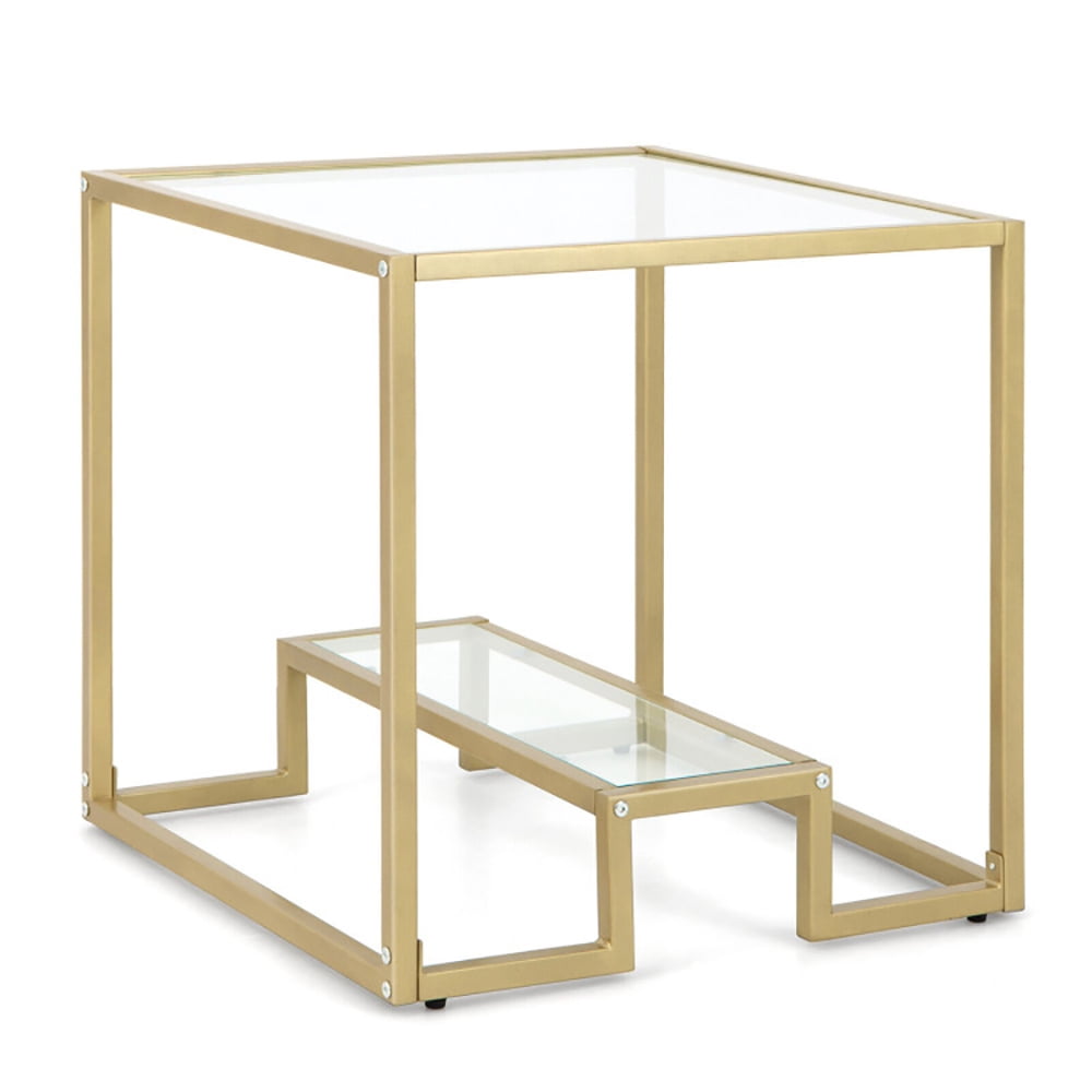 Spaco 22 Inch 2-Tier Square Sofa Side Table with Tempered Glass Tabletop-Bronze, Nightstand Small Side Table, End Table for Bedroom Living Room Spaco 22 Inch 2-Tier Square Sofa Side Table with Tempered Glass Tabletop-Bronze, Nightstand Small Side Table, End Table for Bedroom Living Room