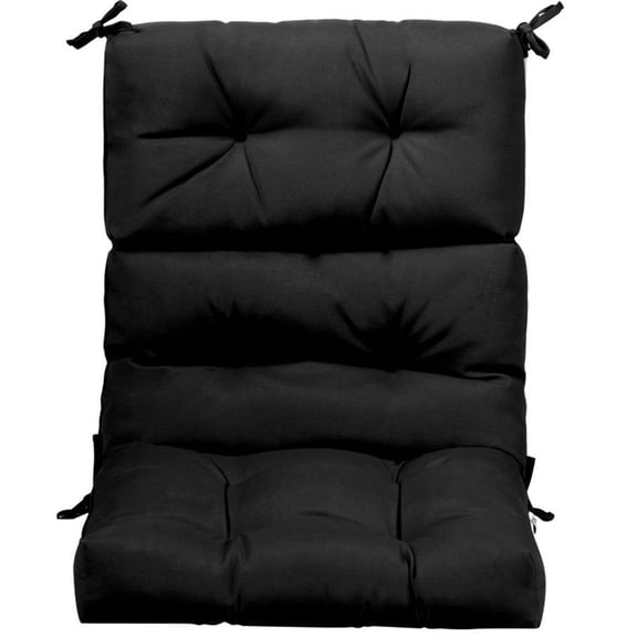 Spaco 22 x 44 Inch Tufted Outdoor Patio Chair Seating Pad, Three-Folding Back Chair Cushion with Four Attached String Ties, 5" Thick Padded Chair Cushion for Outdoor, Black