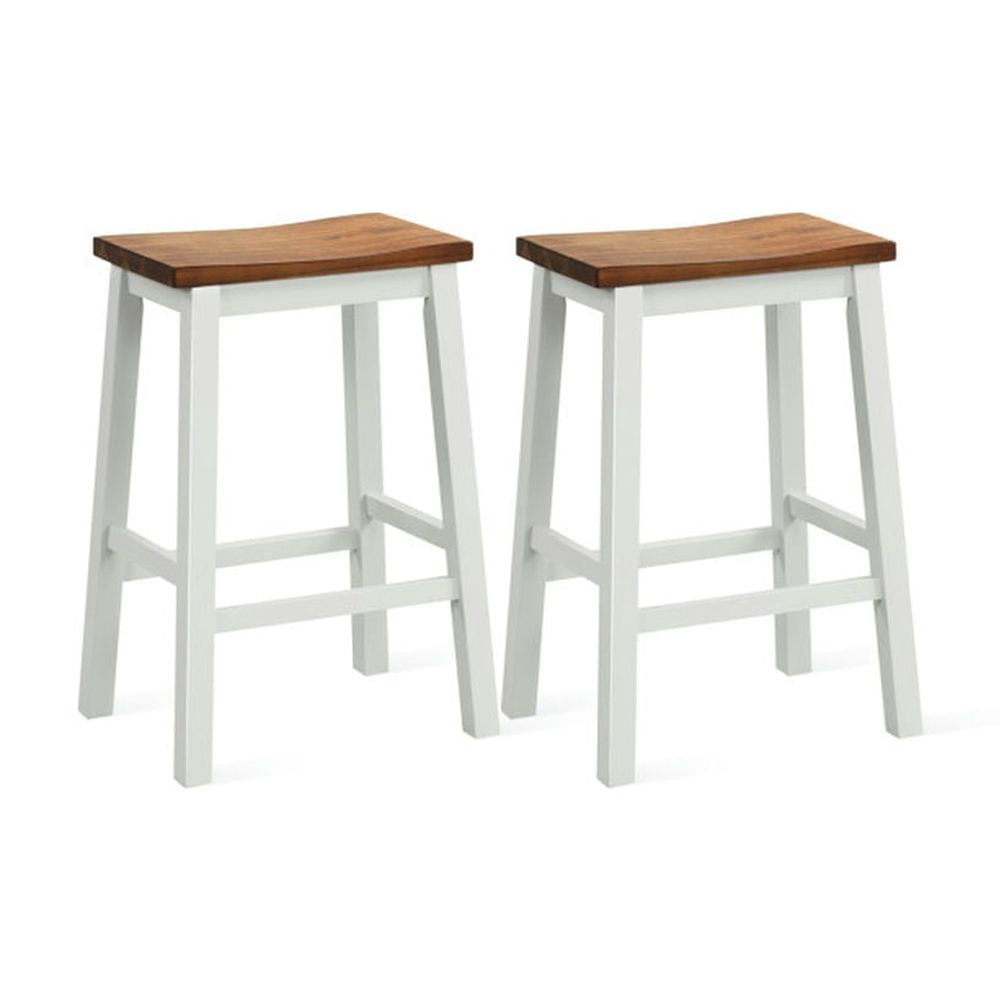 Spaco 24.5-Inch Set of 2 Saddle Stools Bar Stools with Footrests for Kitchen Island-Walnut & White, Modern Chair for Dorm, Room, Office Spaco 24.5-Inch Set of 2 Saddle Stools Bar Stools with Footrests for Kitchen Island-Walnut & White, Modern Chair for Dorm, Room, Office