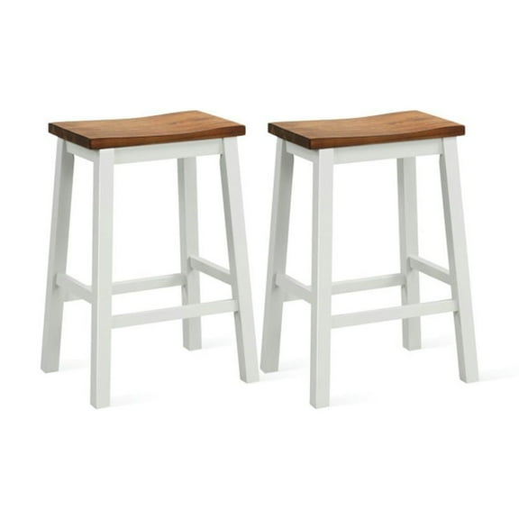 Spaco 24.5-Inch Set of 2 Saddle Stools Bar Stools with Footrests for Kitchen Island-Walnut & White, Modern Chair for Dorm, Room, Office