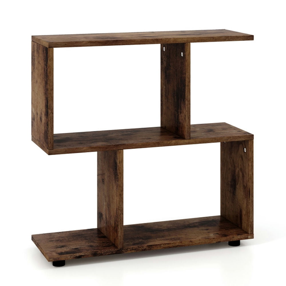 Spaco 24 Inch 3-Tier Geometric Bookshelf with Thick Foot Pads-Brown, Tall Bookshelf, Shelves for Living Room, Home Office, Bedroom, Balcony Spaco 24 Inch 3-Tier Geometric Bookshelf with Thick Foot Pads-Brown, Tall Bookshelf, Shelves for Living Room, Home Office, Bedroom, Balcony
