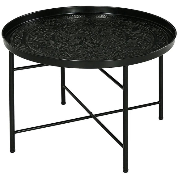 Spaco 24" Round Center Table, Coffee Table with Hammered Tray Top and Metal Frame for Indoor, Black