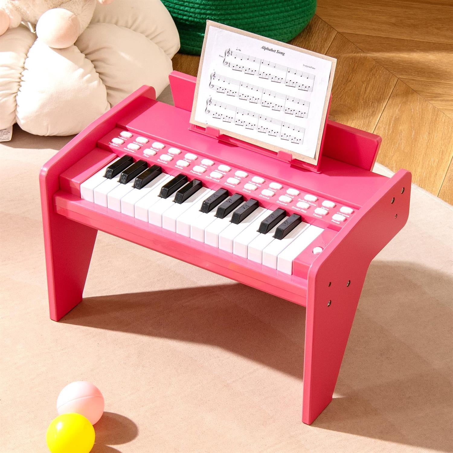 Spaco 25-Key Piano Keyboard, Non-Slip Foot Pads, Adjustable Speed & Volume, Pink