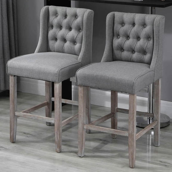 Yardi Yarda 26.25" Counter Height Bar Stools Set of 2, Tufted Wingback Armless Upholstered Dining Chair with Rubber Wood Legs for Indoor, Gray