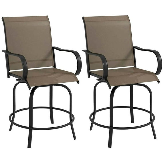 Spaco 26.75" x 29.5" x 48.5" Outdoor Bar Stools Set of 2, 360° Swivel Bar Height Chairs for Outdoor, Tan