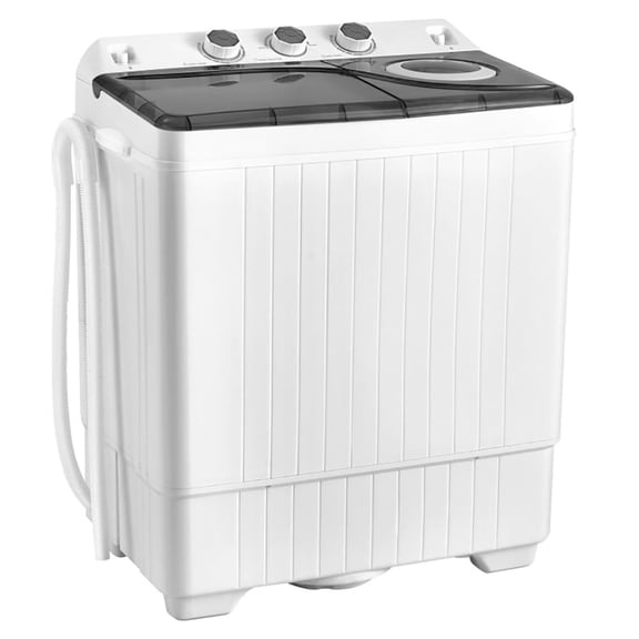 Spaco 26 LBS Twin Tub Portable Washing Machine with Built-In Drain Pump-Gray, Washer Spinner Portable Washing Machine