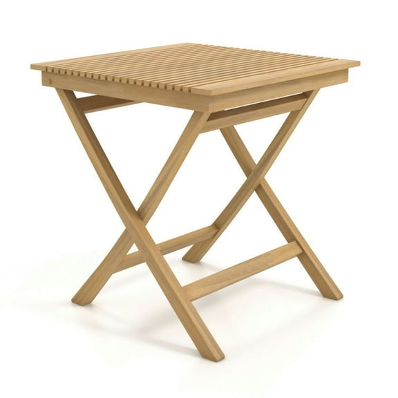 Spaco 27.5 Inch Indonesia Teak Patio Bistro Table, Outdoor Patio Bistro Table with Slatted Tabletop and Sturdy Wood Frame, Teak Table for Outdoor as Garden, Patio, Brown