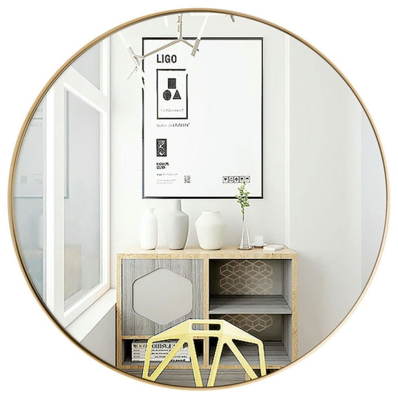 Spaco 27.5 Inch Modern Metal Wall-Mounted Round Mirror for Bathroom-Golden, Mirrors for Wall