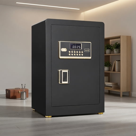 Spaco 27" Digital Home Safe with Ergonomic Keypad, LED Light & Removable Shelf, Cold Rolled Steel Security Safe for Documents, Laptops, Jewelry & Cash, Black