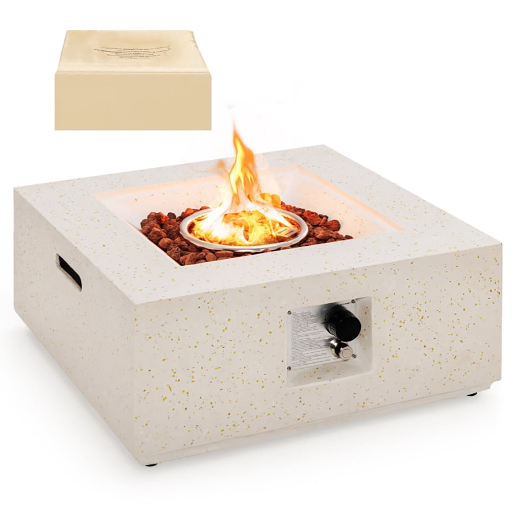 Spaco 28 Inch 40000 BTU Square Propane Gas Fire Pit with PVC Cover-White, Outdoor Fire Pit for Outdoor, Outside Patio Deck and Garden