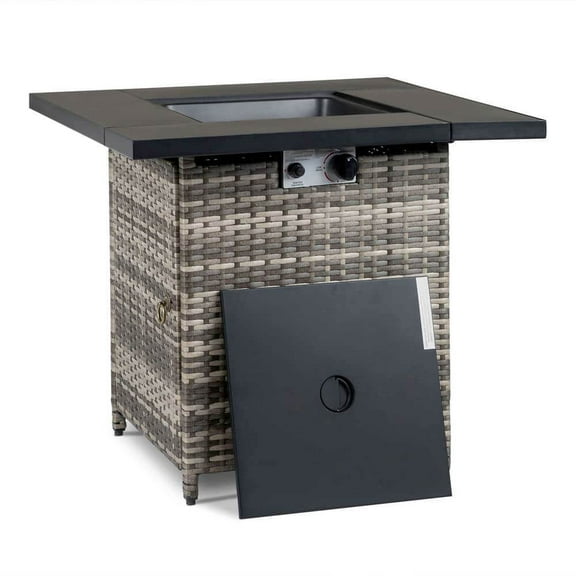 Spaco 28-Inch Fire Table, 50000 BTU Gas Firepit with Volcanic Stone, Fire Table for Outdoor as Patio, Picnic, Backyard, Black