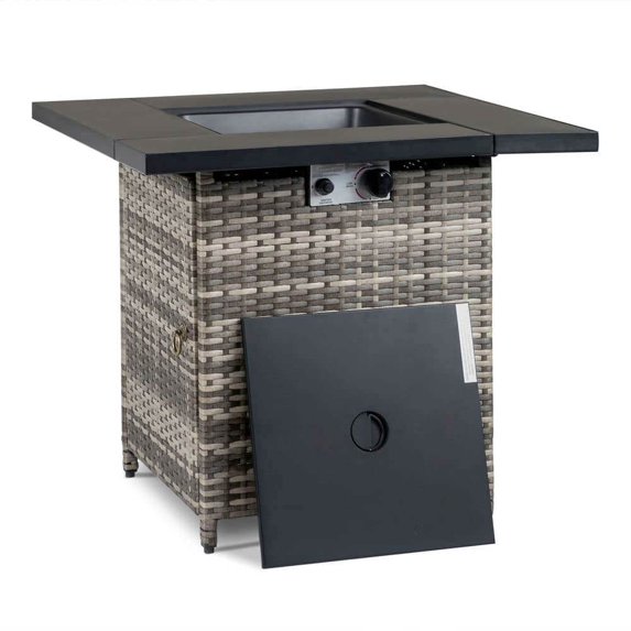Spaco 28-Inch Fire Table with Volcanic Stone, 50000 BTU Gas Firepit, Fire Table for Outdoor, Black