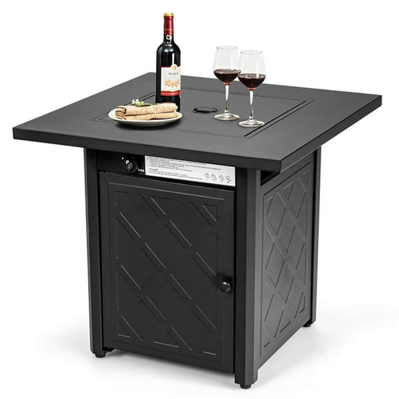 Spaco 28 Inch Propane 50 000 BTU Patio Square Gas Fireplace with Lava Rock, Fire Pit Table for Outdoor as Patio, Garden, Black