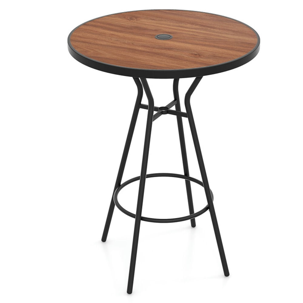 Spaco 28 Inches Outdoor Bar Table with Wood-Like Tabletop, Bar Table ...