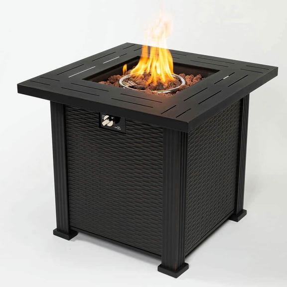 Spaco 28" Propane Gas Fire Pit Table, 50000 BTU Square Steel Fire Pit, Fire Pit Table for Outdoor as Patio, Deck, Backyard, Black
