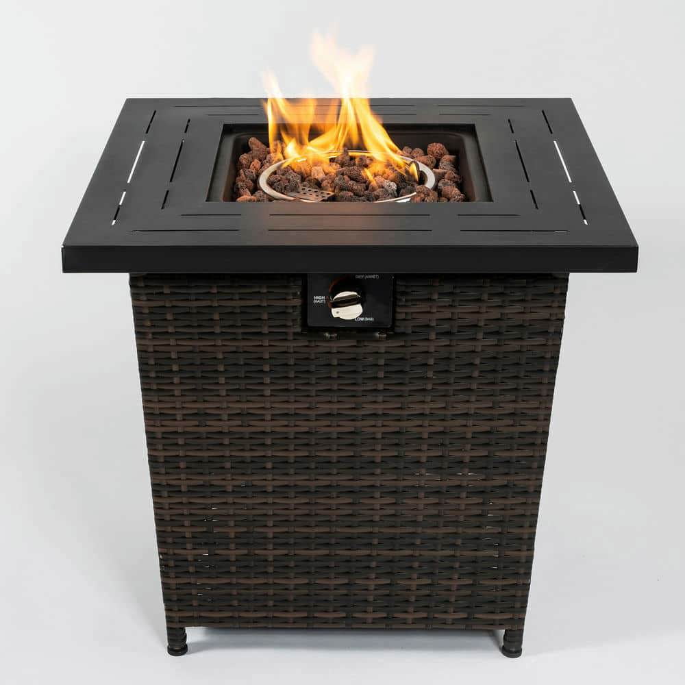 Spaco 28" Square Propane Gas Fire Pit Table, 50000 BTU Steel Fire Pit, Fire Pit Table for Patio, Backyard, Brown