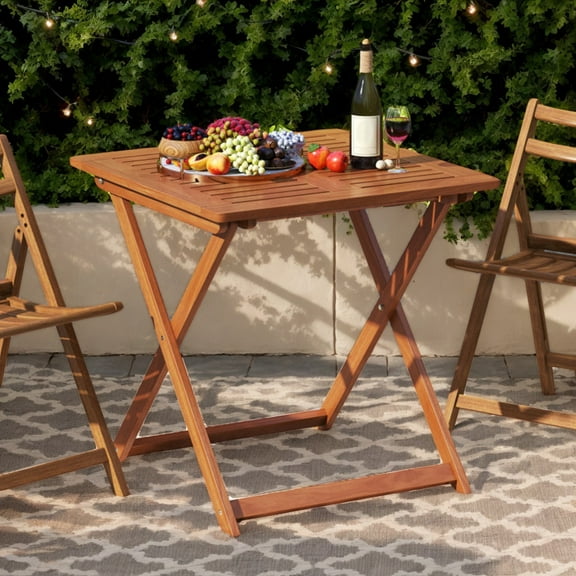 Spaco 29.5" Square Teak Patio Dining Table with Umbrella Hole, Teak Painted Table Table for Patio, Garden, Backyard, Brown