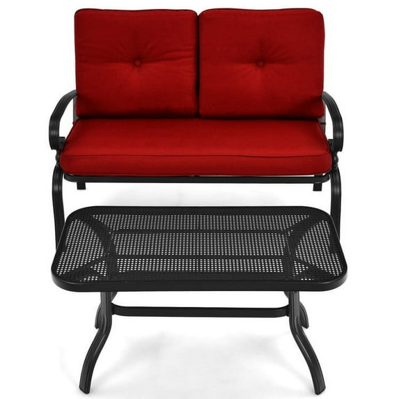 Spaco 2PCS Patio Loveseat Bench Table Furniture Set, Deluxe Outdoor Patio with Cushioned Chair-Red