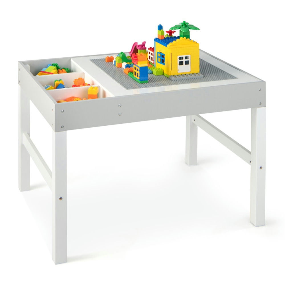 Spaco 3 in 1 Wooden Kids Table with Storage and Double-Sided Tabletop-White, Toddler Table and Chair Set for Arts & Crafts, Snack Time, Homeschooling, Homework